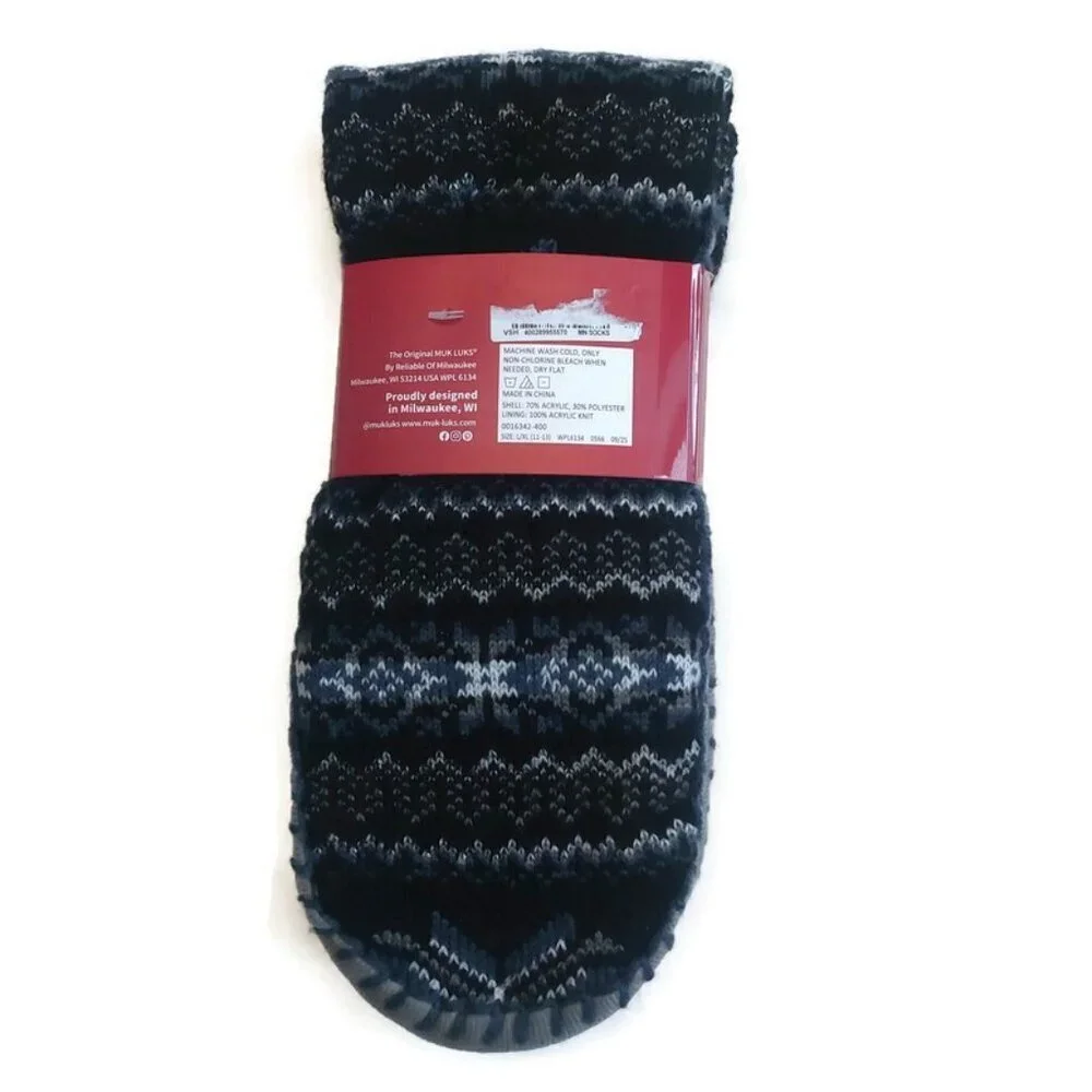 MUK LUKS Mens Slipper Socks Size L/XL Size 11/13 Black Blue Warm Comfortable RT